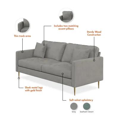 Highland 72 Inch Velvet Sofa with Matching Pillows