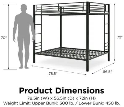 Full over Full Bunk Bed with Sturdy Metal Frame and Simple Design