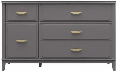 Stella Wide Dresser with 5 Drawers and Gold Feather Drawer Pulls