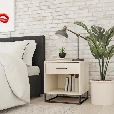 Kelly Nightstand with 1 Drawer and a Black Metal Base