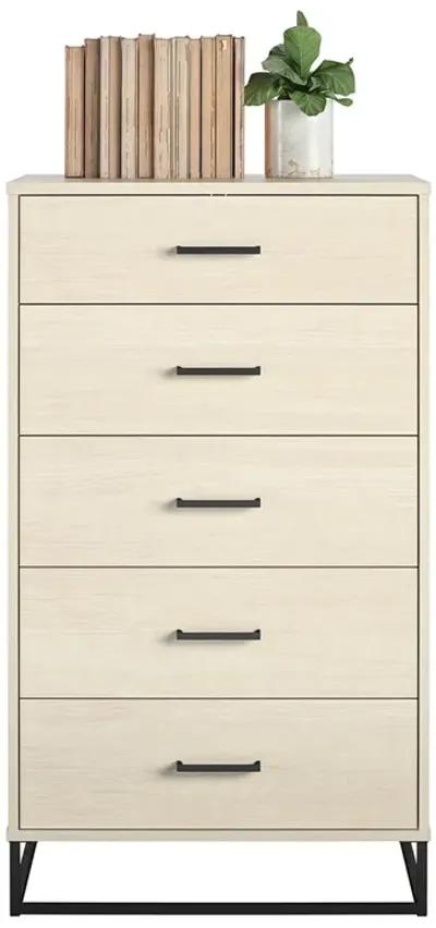 Kelly 5 Drawer Dresser With a Metal Hardware and Base