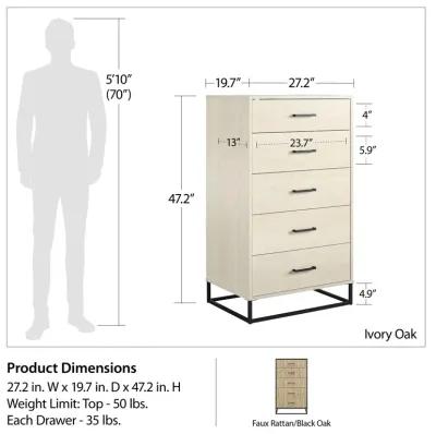 Kelly 5 Drawer Dresser With a Metal Hardware and Base