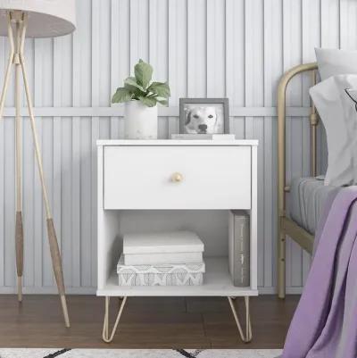 Finley Nightstand with 1 Drawer and Gold Hairpin Legs