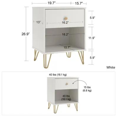 Finley Nightstand with 1 Drawer and Gold Hairpin Legs