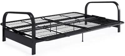 Karli Black Metal Arm Futon Frame with 6" Blue Mattress and EXTRA Black Mattress Cover