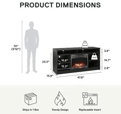 Hendrix 55 Inch TV Stand with Electric Fireplace Insert and 6 Shelves