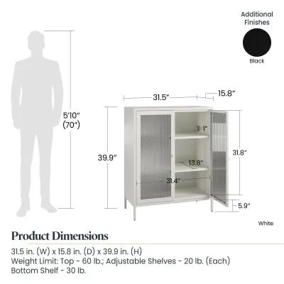 Shadwick 2 Door Metal Locker Accent Storage Cabinet-Fluted Glass Doors