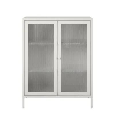 Shadwick 2 Door Metal Locker Accent Storage Cabinet-Fluted Glass Doors