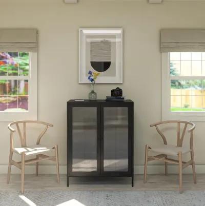 Shadwick 2 Door Metal Locker Accent Storage Cabinet-Fluted Glass Doors