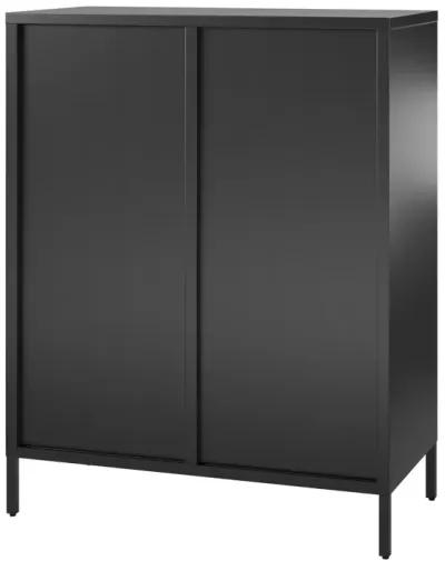 Shadwick 2 Door Metal Locker Accent Storage Cabinet-Fluted Glass Doors