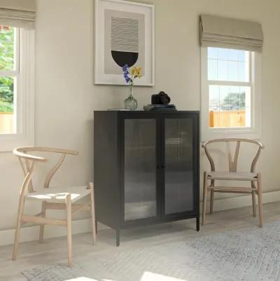 Shadwick 2 Door Metal Locker Accent Storage Cabinet-Fluted Glass Doors