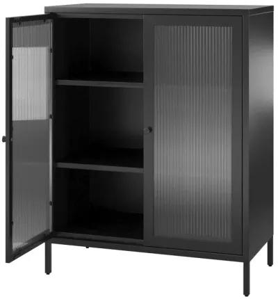 Shadwick 2 Door Metal Locker Accent Storage Cabinet-Fluted Glass Doors