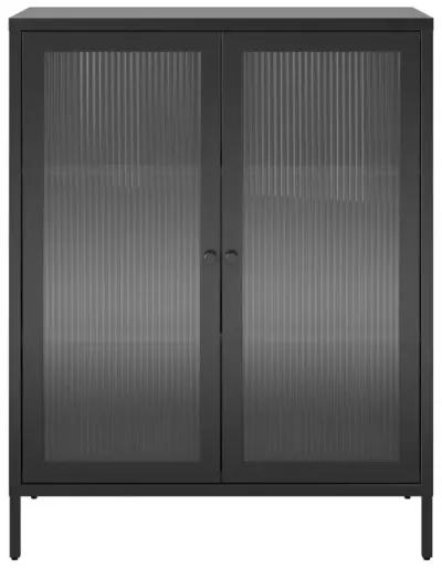 Shadwick 2 Door Metal Locker Accent Storage Cabinet-Fluted Glass Doors