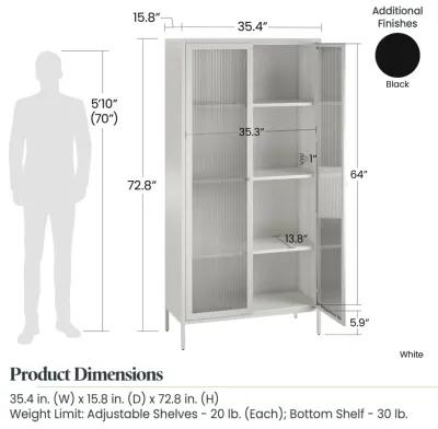 Shadwick 2 Door Tall Metal Locker Style Storage Cabinet-Fluted Glass Doors