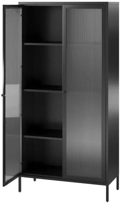 Shadwick 2 Door Tall Metal Locker Style Storage Cabinet-Fluted Glass Doors