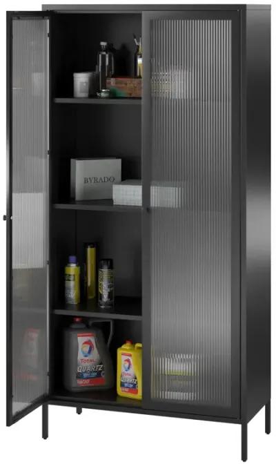 Shadwick 2 Door Tall Metal Locker Style Storage Cabinet-Fluted Glass Doors