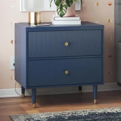 Elizabeth 2 Drawer Textured Nightstand with Gold Knobs