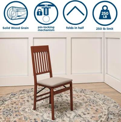 Mission Back Solid Wood Folding Chair with Fabric Padded Seat, Set of 2