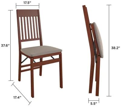 Mission Back Solid Wood Folding Chair with Fabric Padded Seat, Set of 2