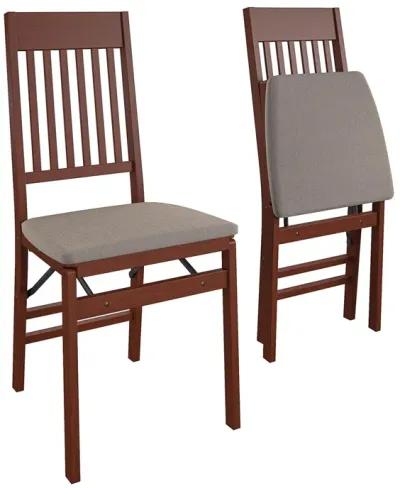 Mission Back Solid Wood Folding Chair with Fabric Padded Seat, Set of 2