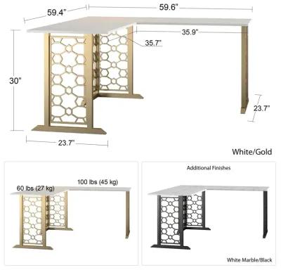 Ella L Shaped Desk with Metal Modern Design Base