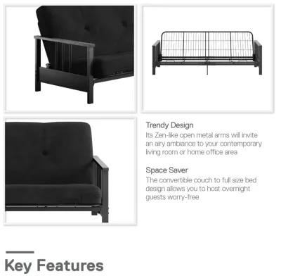 Bretta Contemporary Black Metal Arm Futon Frame