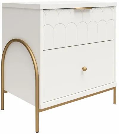 Anastasia Nightstand with 2 Drawers, Scalloped Details and Gold Accents