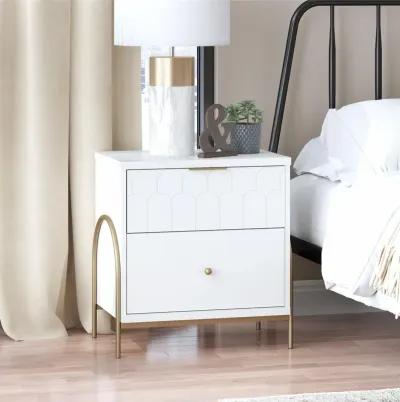 Anastasia Nightstand with 2 Drawers, Scalloped Details and Gold Accents