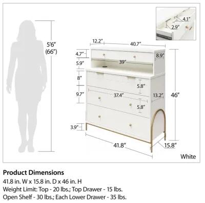 Anastasia 4 Drawer Dresser with Hutch, Scalloped Detail and Gold Accents