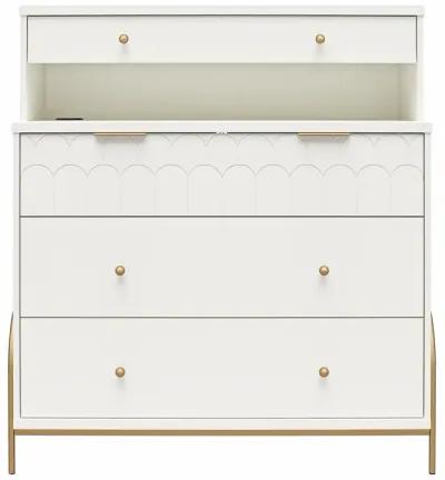 Anastasia 4 Drawer Dresser with Hutch, Scalloped Detail and Gold Accents