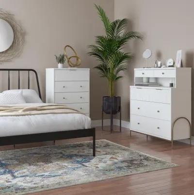 Anastasia 4 Drawer Dresser with Hutch, Scalloped Detail and Gold Accents