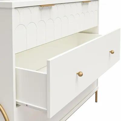 Anastasia 4 Drawer Dresser with Hutch, Scalloped Detail and Gold Accents