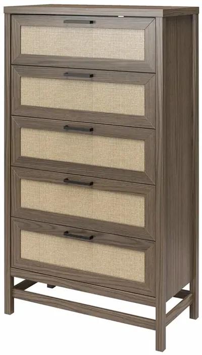 Lennon 5 Drawer Dresser with Faux Rattan and Gold Metal Handles