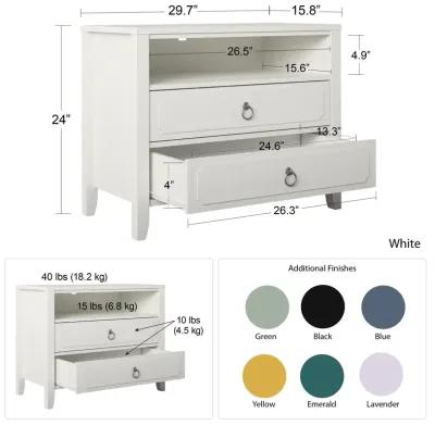 Her Majesty 2 Drawer Nightstand with 1 Open Cubby and 2 Drawers