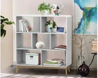 Leva Scandinavian Style Bookcase with 7 Open Cubbies