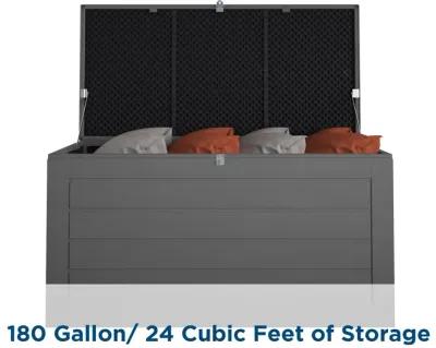 Outdoor Patio Deck Storage Box, Extra Large, 180 Gallons, Black and Charcoal