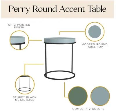 Perry Round Accent Table with a Black Metal Base