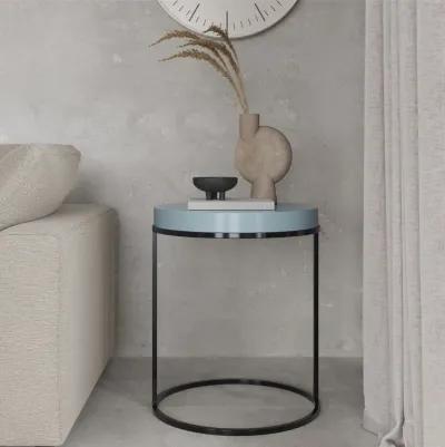 Perry Round Accent Table with a Black Metal Base