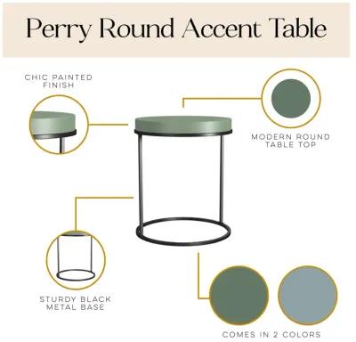 Perry Round Accent Table with a Black Metal Base