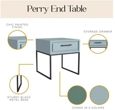 Perry End Table with 1 Drawer and a Black Metal Base