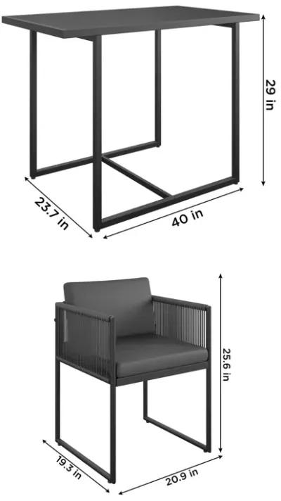 Modern Nesting Outdoor 3-Piece Bistro Set with Resin Weave and Fabric Cushions