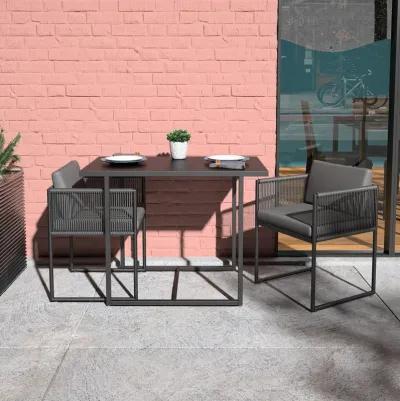 Modern Nesting Outdoor 3-Piece Bistro Set with Resin Weave and Fabric Cushions