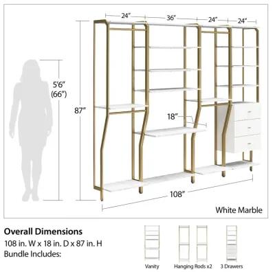 Gwyneth Closet 4 Piece Bundle-2 Hanging Rod, 1 Vanity & 1 Drawer Unit