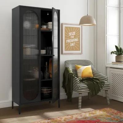 Luna Tall 2 Door Accent Cabinet with Fluted Glass