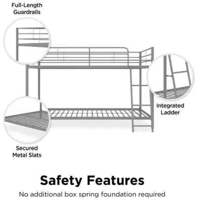 Small Space Junior Twin over Twin Metal Bunk Bed