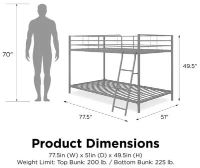 Small Space Junior Twin over Twin Metal Bunk Bed