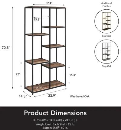 Fayette 5 Open Shelf Bookcase with Sturdy Metal Frame