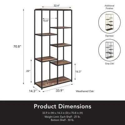 Fayette 5 Open Shelf Bookcase with Sturdy Metal Frame