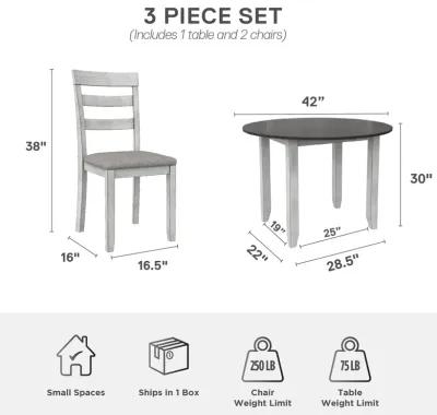 Jersey 3-Piece Drop Leaf Wood Dining Set