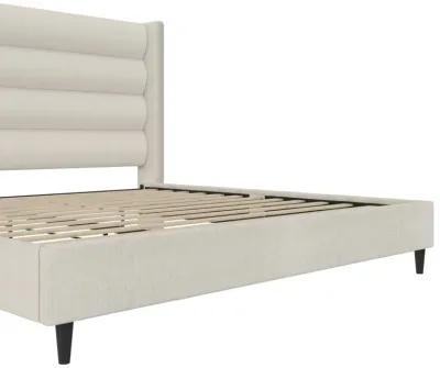 Louis Upholstered Wingback Bed with Textured Ivory Canvas